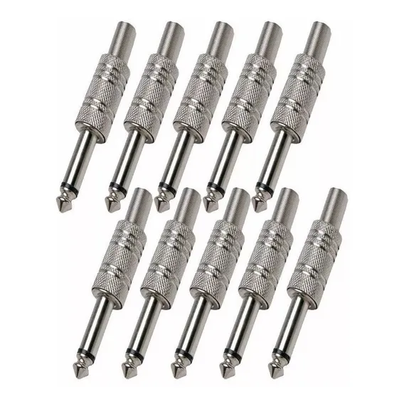 Kit 10 Plug P10 Conector Mono Metalico Guitarra Violão Baixo Foto 1