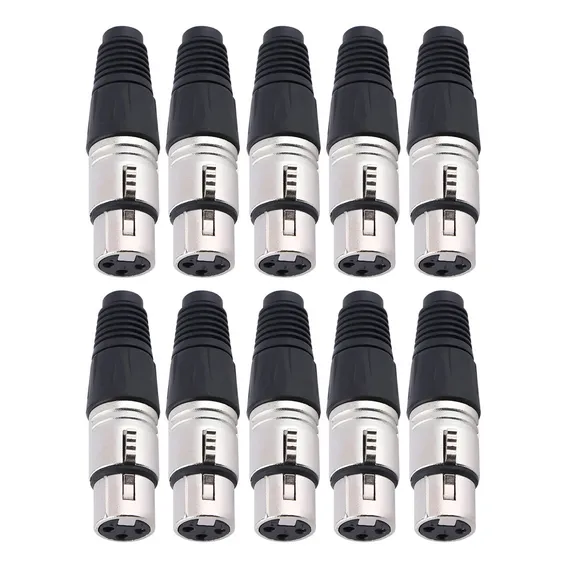 Kit 10 Plugs Conectores Xlr Canon Linha Fêmea Profissional Foto 1