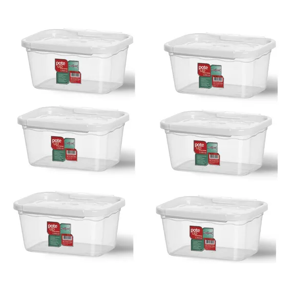 Kit 10 Potes Com Trava Reforçado Retangular 1 Litro N490 Cor Branco Foto 1