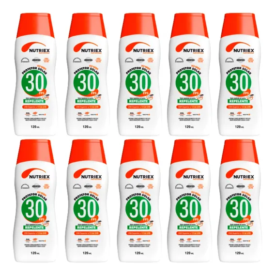 Kit 10 Protetor Solar Fps 30 120ml Com Repelente Nutriex Foto 1