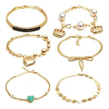 Kit 10 Pulseiras Folheadas Douradas Feminina 21 Cm Foto mini 1