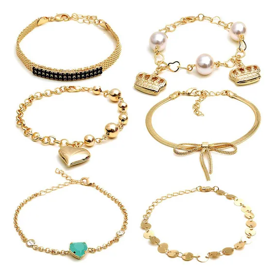 Kit 10 Pulseiras Folheadas Douradas Feminina 21 Cm Foto 1