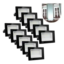 Kit 10 Refletor Led 50w Holofote Prova Dágua Carcaça Preto Luz Branco-frio Foto  mini 1