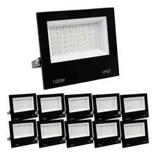Kit 10 Refletor Led Smd 100w Holofote Ip66 Carcaça Preto Luz Branco-frio Foto  mini 1