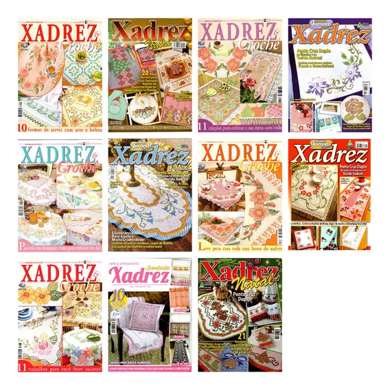 Kit 10 Revistas Bordado Tecido Ponto Xadrez & Crochê Foto 1