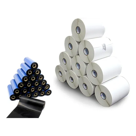 Kit 10 Rls Etiqueta 10x8 100x80 Couche Adesiva + 5 Ribbons Cor Branco Foto 1