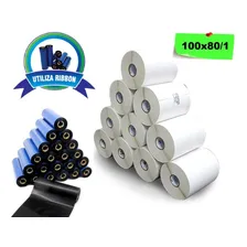 Kit 10 Rls Etiqueta 10x8 100x80 Couche Adesiva + 5 Ribbons Cor Branco Foto mini  2