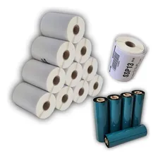 Kit 10 Rolos Etiqueta 10x15 Cm + 5 Ribbons Cera Cor Branco Foto mini 1