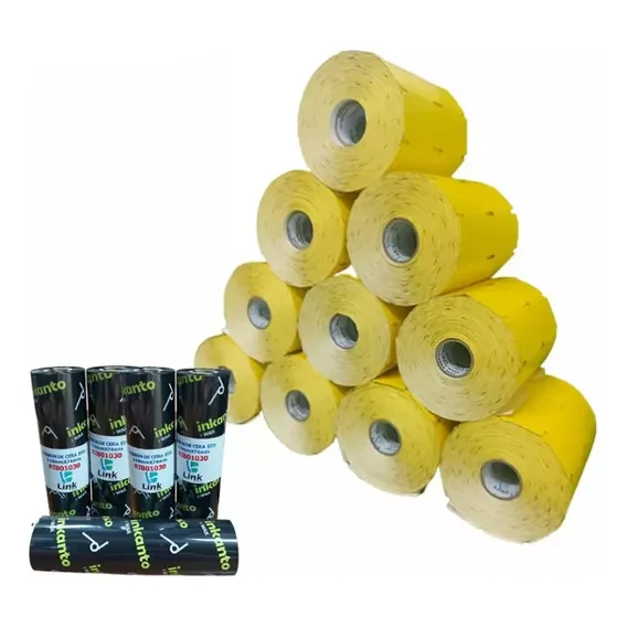 Kit 10 Rolos Etiqueta Gondola 105x30 +5 Ribbon Cor Amarelo Desenho Impresso Nenhum Foto 1