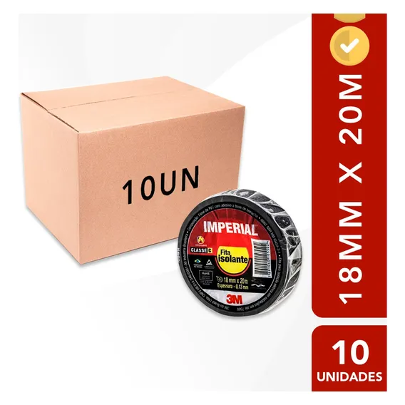 Kit 10 Rolos Fita Isolante Preta 3m Imperial 18mm X 20m Slim Foto 1