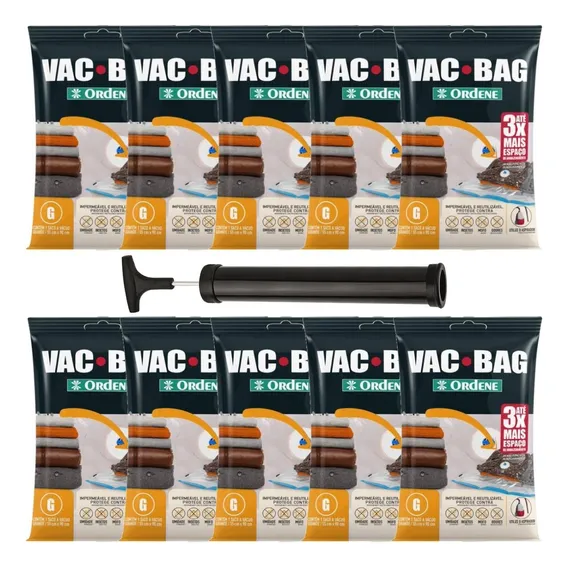 Kit 10 Saco Vácuo Vac Bag Ordene Grande 55x90 Roupas + Bomba Foto 1