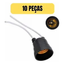 Kit 10 Soquete Bocal Lampada E27 Com Rabicho Plastico Preto Foto mini 1