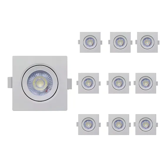 Kit 10 Spot Led Quadrado Embutir Direcionável 3w Frio 6000k Foto 1