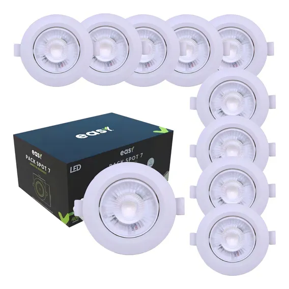 Kit 10 Spots Led 7w Embutir 6500k Branco Frio Redondo Easy 100V/240V Foto 1