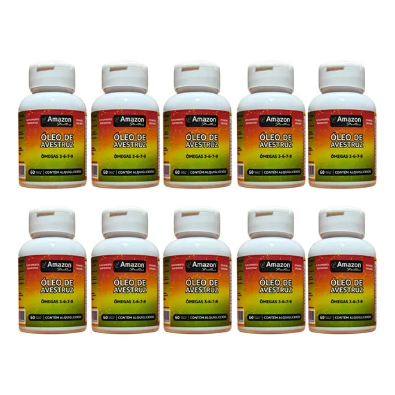 Kit 10 Un Óleo De Avestruz Em Cápsula Amazon Struthio 60 Cap Sabor Sem Sabor Foto 1