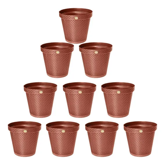 Kit 10 Vasos Rattan Terracota Planta Flores Jardim 36l Foto 1