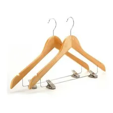Kit 100 Cabides Madeira Nobre Marfim + Presilhas Foto mini 4