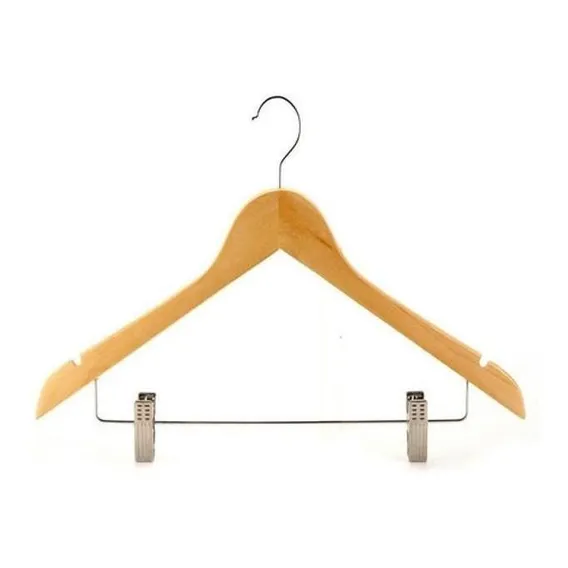 Kit 100 Cabides Madeira Nobre Marfim + Presilhas Foto 1