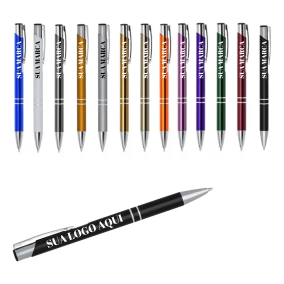 Kit 100 Canetas Personalizadas Metal Empresa Nome Brinde Top Acds Personalizados Foto 1