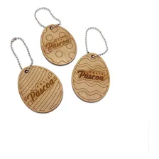 Kit 100 Chaveiros Páscoa Ovos Lembrancinha Mdf Com Corrente Foto mini 1