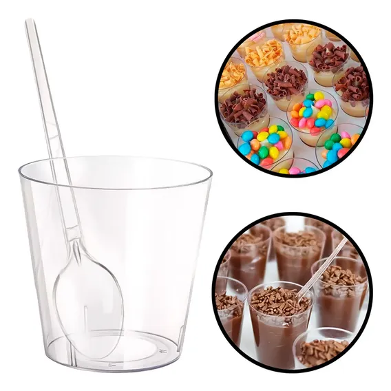 Kit 100 Copinho Potinho 25ml Brigadeiro Docinho + 100 Colher Cor Cristal/transparente Foto 1