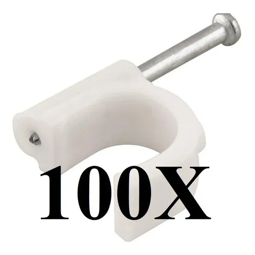 Kit 100 Grampo Fixa Fio Cabo Coaxial Rg6 8mm Branco Foto 1