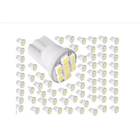 Kit 100 Lâmpadas T10 8 Led Branca Pingo Luz 6000k Atacado Foto 1