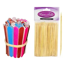Kit 100 Lixas De Unha Mini + 100 Palitos Manicure Pedicure Colorida Foto mini 4