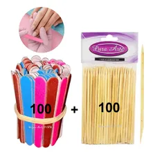 Kit 100 Lixas De Unha Mini + 100 Palitos Manicure Pedicure Colorida Foto mini 1