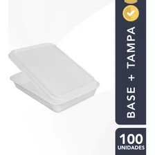 Kit 100 Marmitas E Tampas De Isopor Branca 1100ml Retangular Cor Branco Foto mini 2