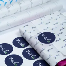 Kit 100 Papel Seda Personalizado + 100 Adesivos P/ Sua Loja Foto mini 1