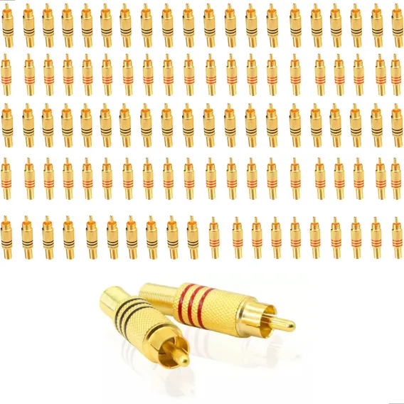 Kit 100 Plug Conector Rca Dourado Macho Metalico Preto Vermelho Bertô Foto 1