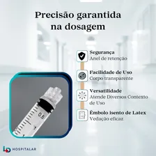 Kit 100 Seringas 3ml Descartáveis Luer Lock Bico Rosca Capacidade em volume 3 Foto mini 4