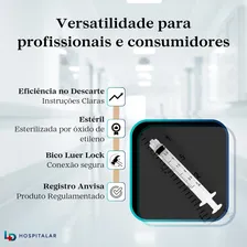 Kit 100 Seringas 3ml Descartáveis Luer Lock Bico Rosca Capacidade em volume 3 Foto mini  3