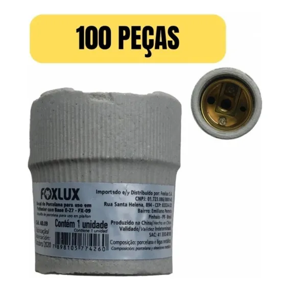 Kit 100 Soquete Receptaculo Porcelana Bocal E27 1451n Foxlux Foto 1