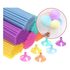 Kit 100 Varetas 30cm Com Suporte Pega Balão Transparente Foto  mini 1