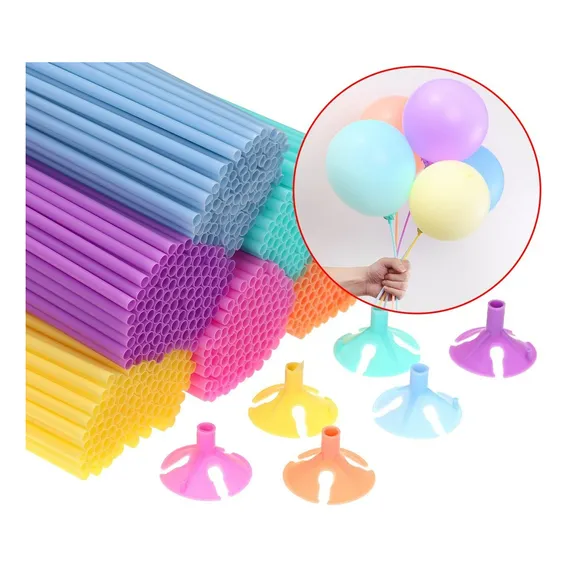 Kit 100 Varetas 30cm Com Suporte Pega Balão Transparente Foto 1