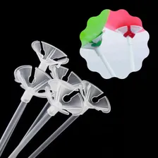 Kit 100 Varetas 30cm Com Suporte Pega Balão Transparente Foto mini 4
