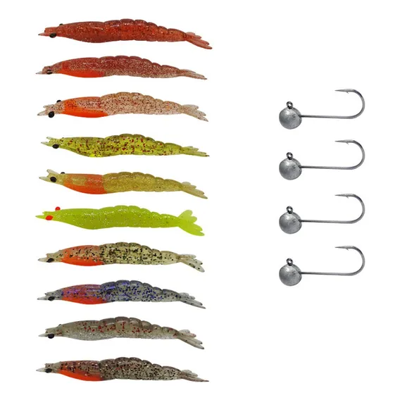 Kit 10pçs Camarão Artificial Jig Head 5,8cm Robalo Matadeira Foto 1