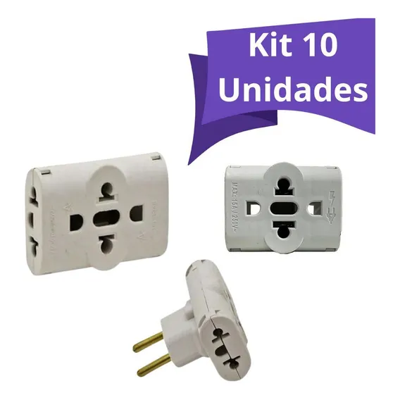 Kit 10un Adaptador Pino Universal Tomada Benjamim T Foto 1