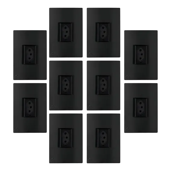 Kit 10un Tomada 10a Vertical 2p+t Lisse Black Apoio Cor Preto Foto 1