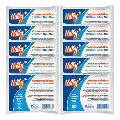 Kit 10x Pacotes Compressa Gaze Estéril Nathy 13 Fios C/10 Foto 1