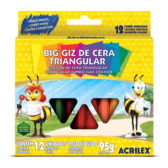 Kit 12 Acrilex lápis de Giz de Cera 12 Cores big Giz Triangular Foto 1