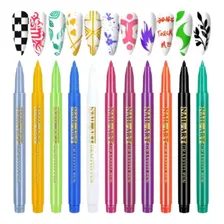 Kit 12 Caneta Decoração Desenho Unha Nail Art Acrílica 0.7mm Colorido Foto mini 1