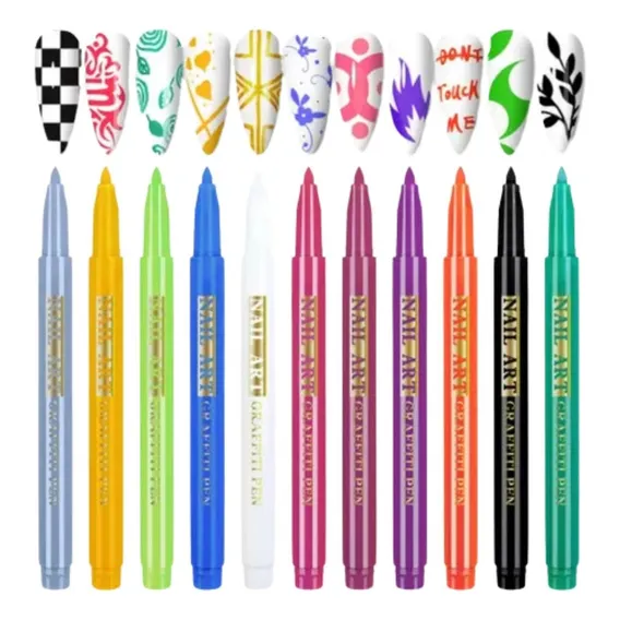 Kit 12 Caneta Decoração Desenho Unha Nail Art Acrílica 0.7mm Colorido Foto 1