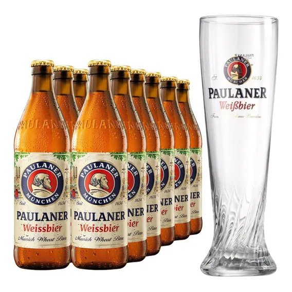 Kit 12 Cerveja Trigo Paulaner Garrafa 500ml + Copo Paulaner Foto 1