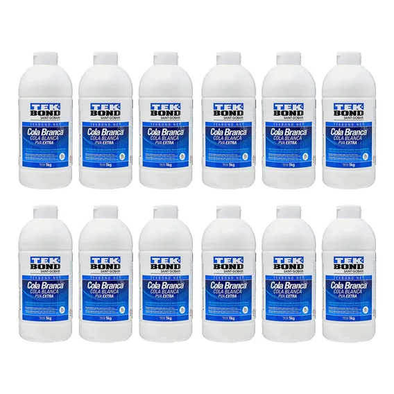 Kit 12 Cola Branca Extra Pva Colagem Madeira Mdf Tekbond 1kg Cola Líquido Foto 1