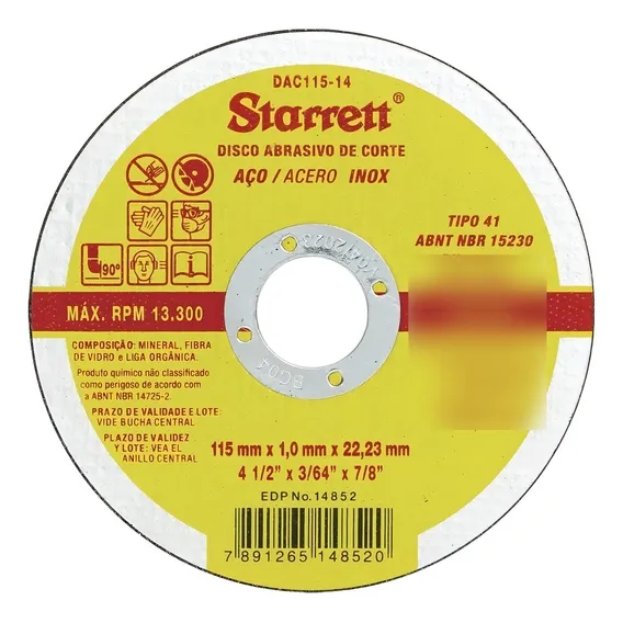 Kit 12 Discos Corte Metal Aço Inox Dac115-14 115mm Starrett Foto 1
