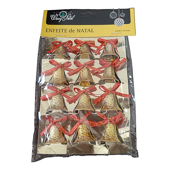 Kit 12 Enfeites Natalino Sino Decoração Arvore De Natal Foto 1