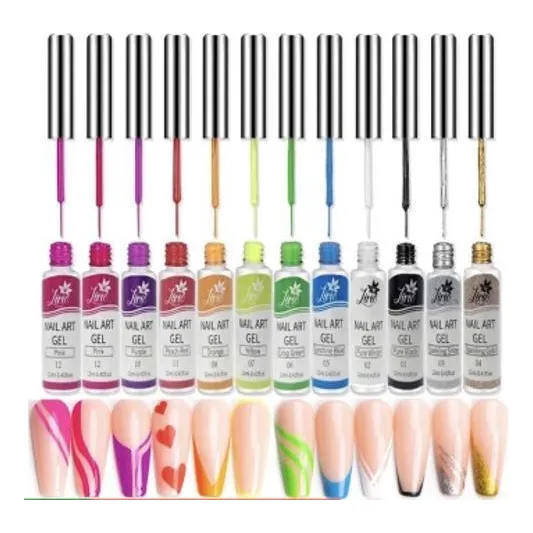 Kit 12 Esmaltes Ponta Fina Desenho Nail Art Unha Esmalte Gel Foto 1